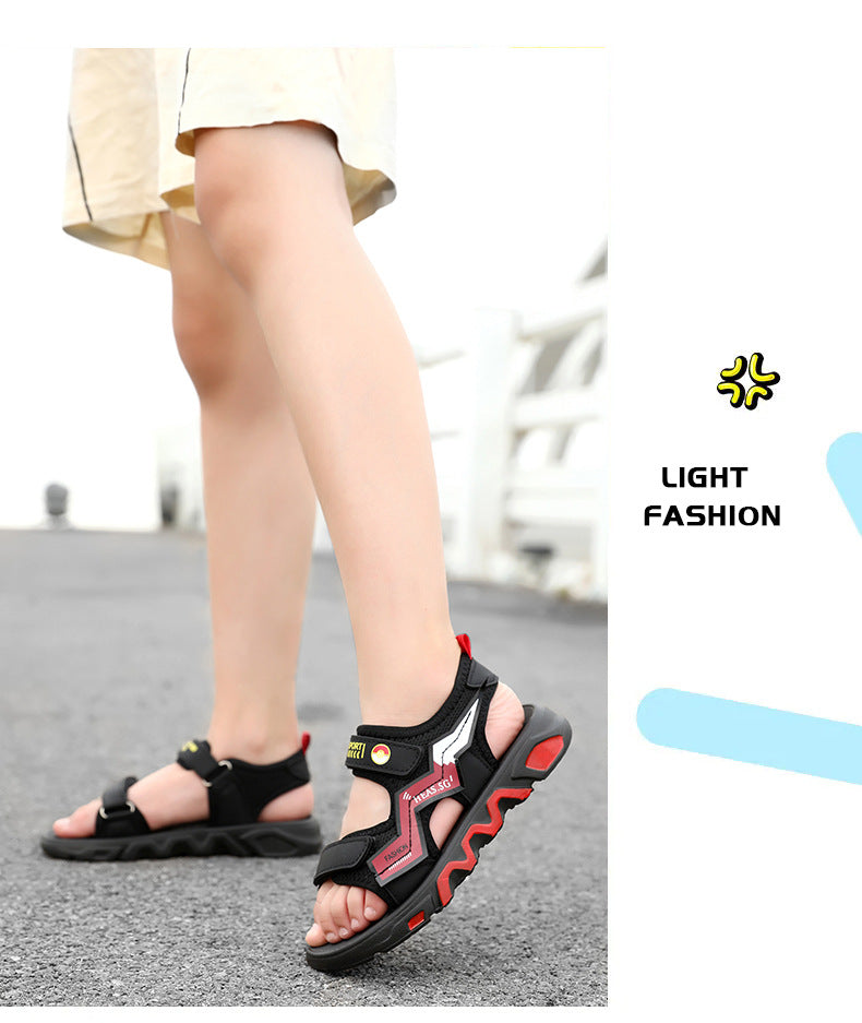 Boys' Fashion Sandals Summer New Children's Velcro Big Kids Student Sports Soft Sole Beach Shoes Non-Slip
