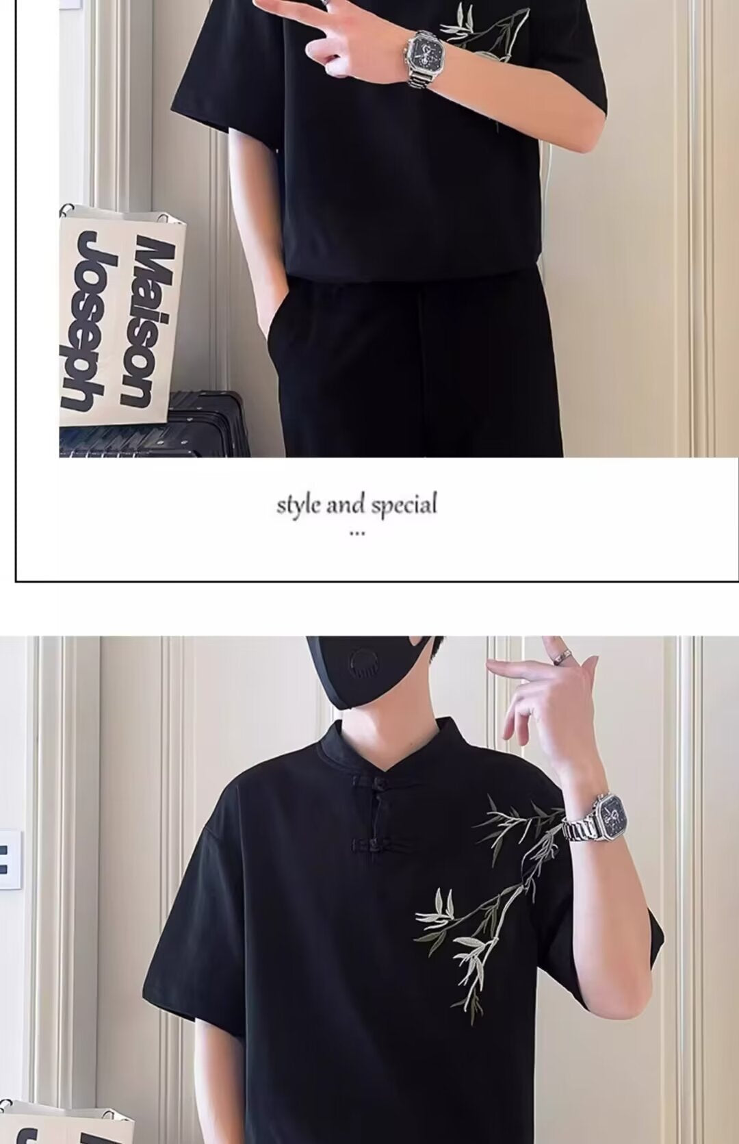 Summer New Chinese Style Button Short Sleeve T Men's Shirt with Unique Embroidery Bamboo Design Retro Cool National Style Half Sleeve t T-shirt