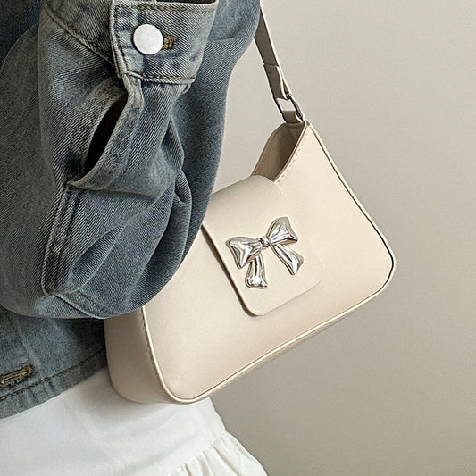 Korean Style Versatile Bag for Women2025Spring New Trendy Fashionable Single Shoulder Bag with Bowknot ins Underarm bag