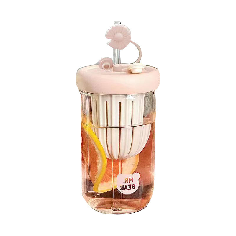 Cold Brew Cup Glass Tea Infuser Lemon Water Cup Portable Tea Water Separation Cup High-Value Straw Cup for Women