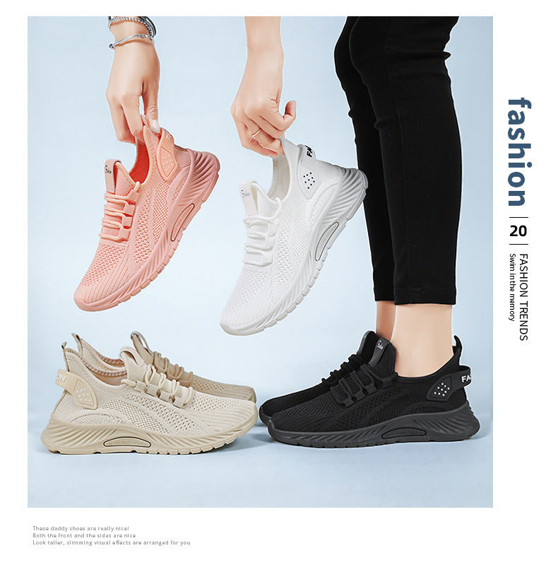 White Flyknit Soft Sole Running Shoes for Women, Summer New Versatile Lightweight Sneakers, Breathable Casual Sports Shoes