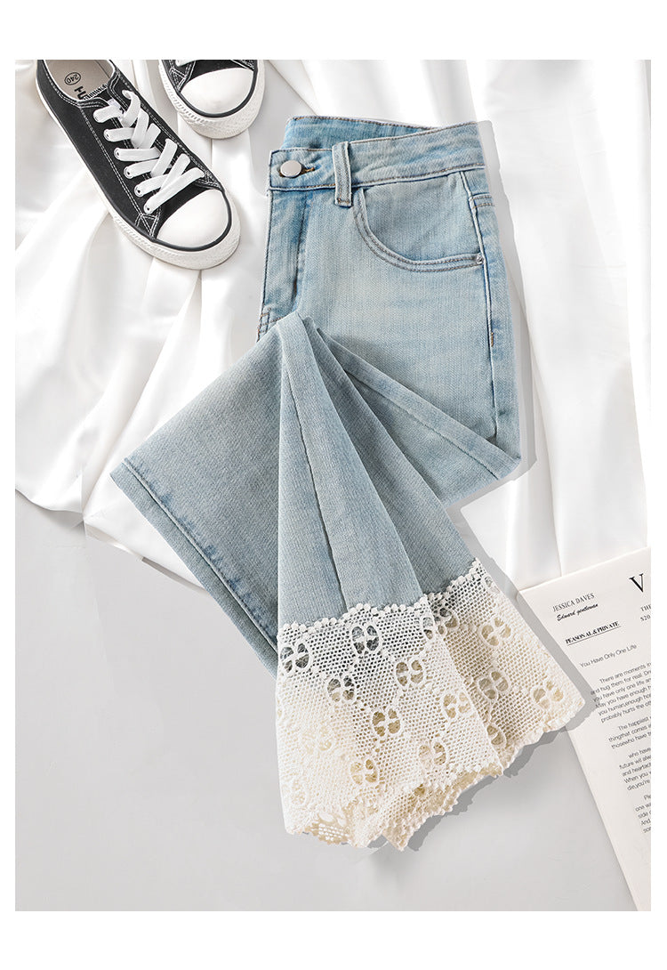 ins Women's Summer Mesh Straight Jeans2025New High-Waisted Slimming Elegant Petite Nine-Point Cigarette Pants