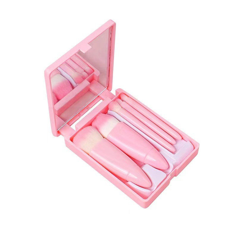 New Travel5Mirror Box Makeup Brush Set Portable Multifunctional Powder Brush Blush Brush Beauty Tool