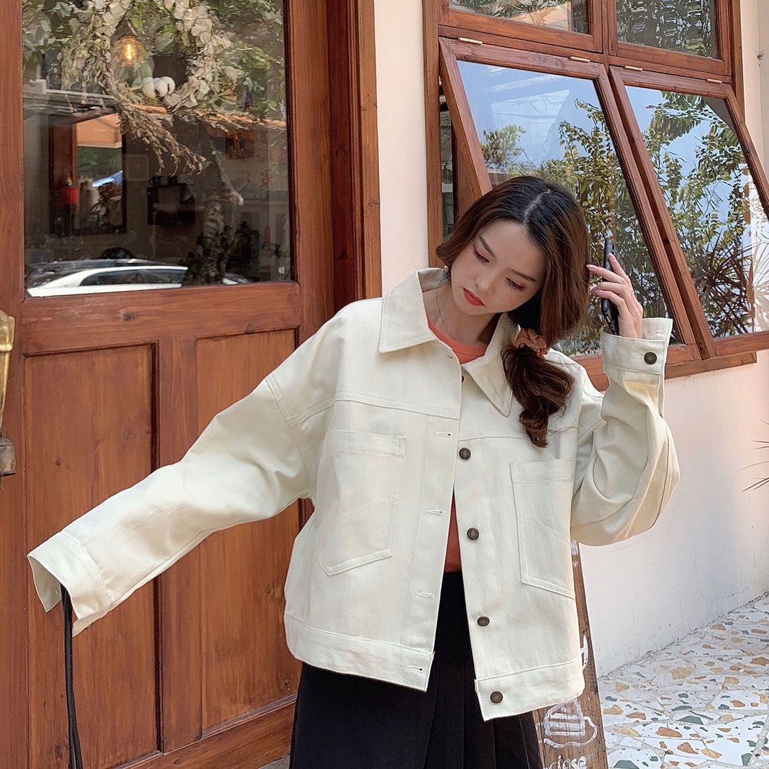2022Spring and Autumn New Style Internet Celebrity Loose Versatile ins Trendy Short Fresh Denim Jacket for Women Loose Fit