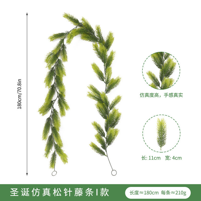 Artificial Pine and Cypress Wreath PE Encrypted Christmas Vine Artificial Christmas Tree Vine Leaves Pine Needles Door Hanging Christmas Decorations