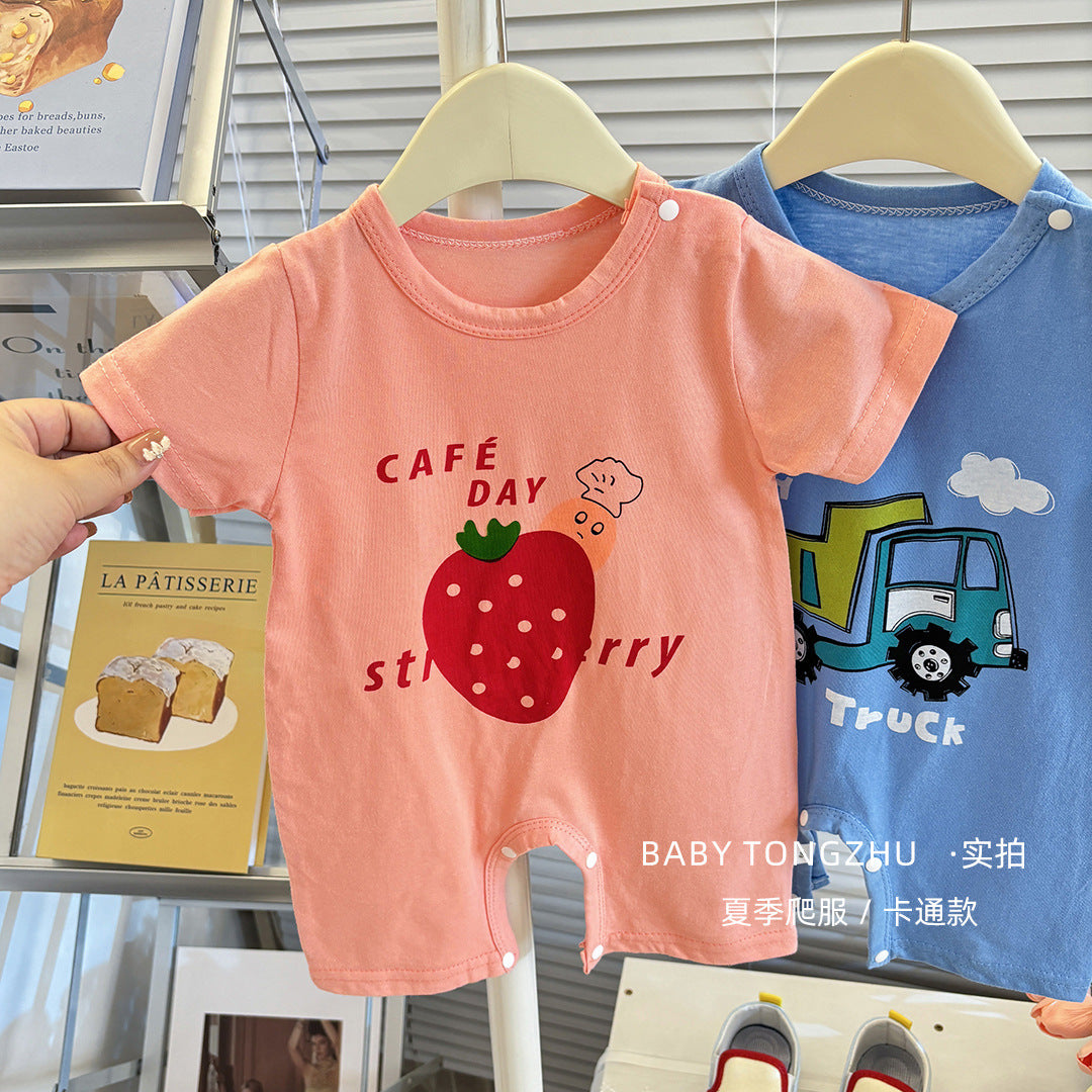 Pure Cotton Infant Jumpsuit Summer Pure Cotton Printed Korean Version Baby Romper Lightweight Breathable Unisex Baby Short Sleeve