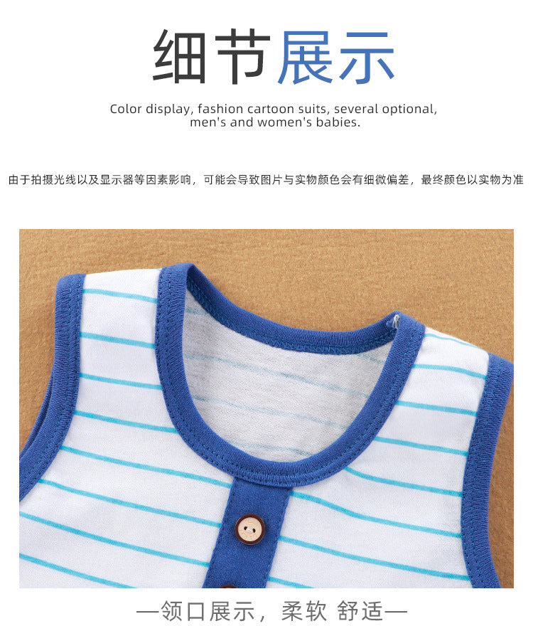 Summer New Baby Romper for Boys and Girls, Thin Cotton Sleeveless Jumpsuit Newborn Striped Vest Romper