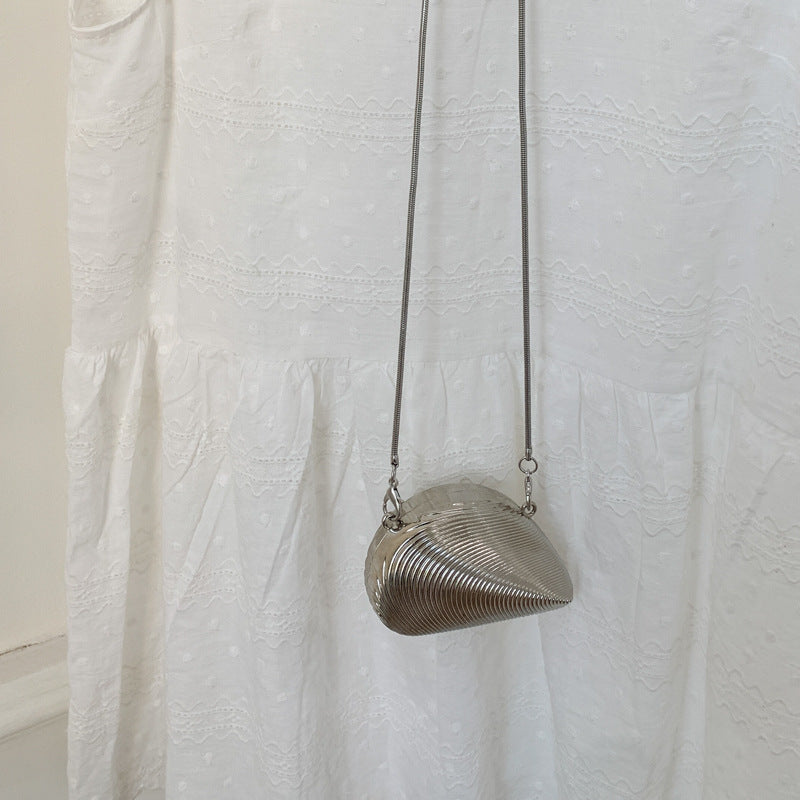 Mini2025Summer New Bag Niche Metal Shell Single Shoulder Chain Crossbody Bag Evening Fashion Small Bag for Women