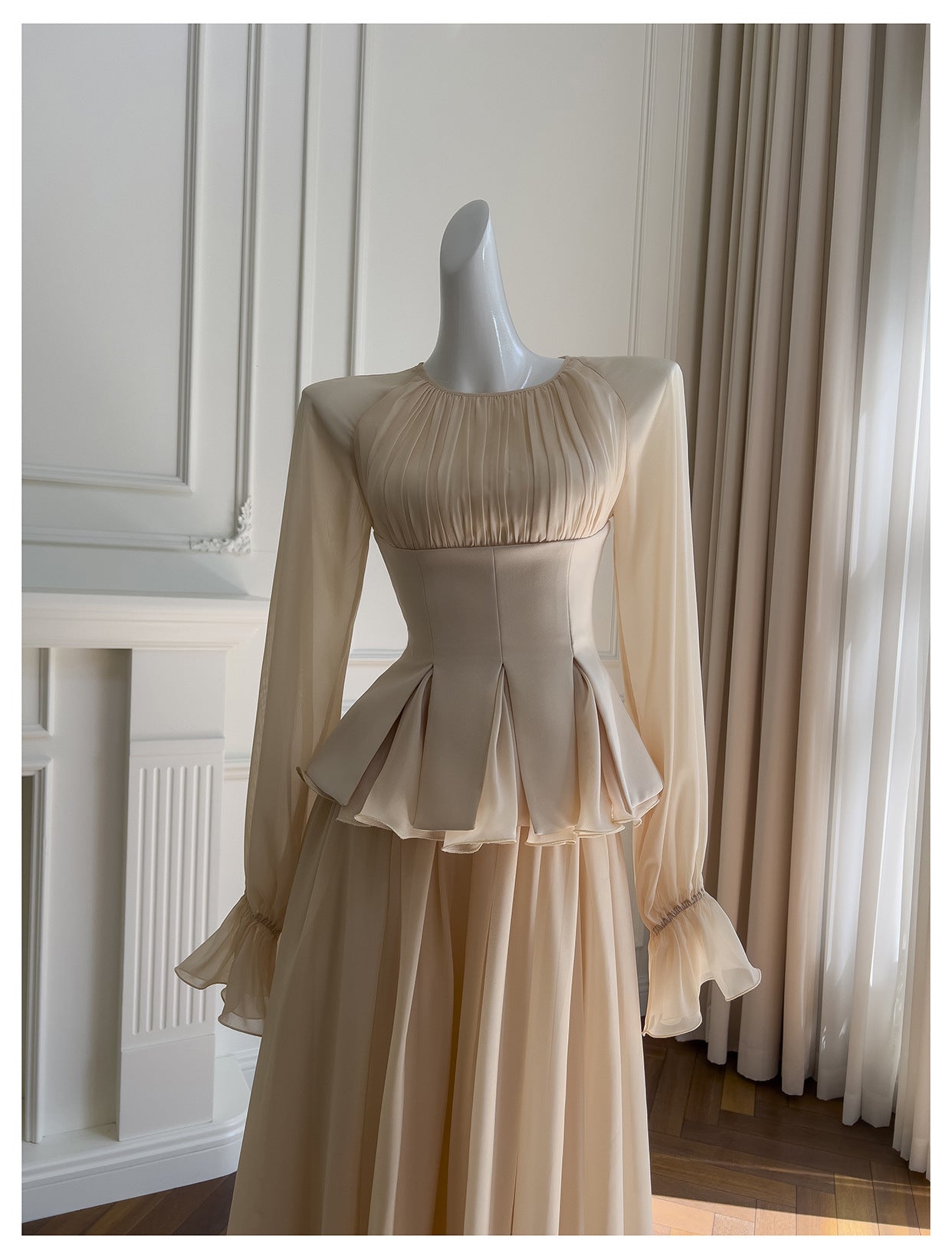 Yige Lila2025Early Autumn New Apricot Waist-Cinching Long Sleeve Coat Paired with Long Skirt 71443+51361