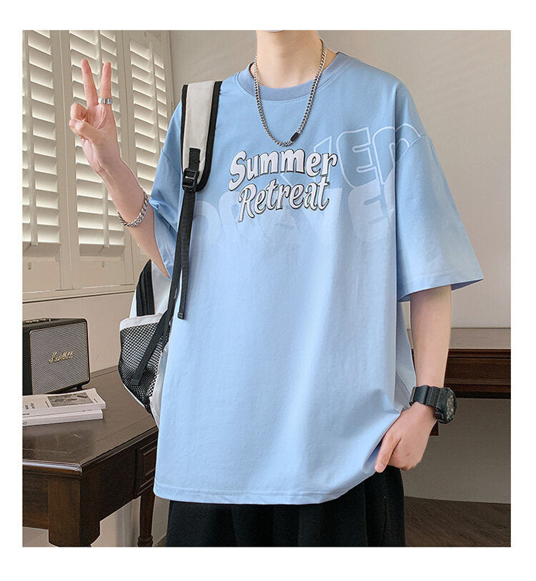 2025Summer new gradient color short sleeves t Men's Cool Loose Half Sleeve Shirt T Trendy Brand Crew Neck Casual T-Shirt