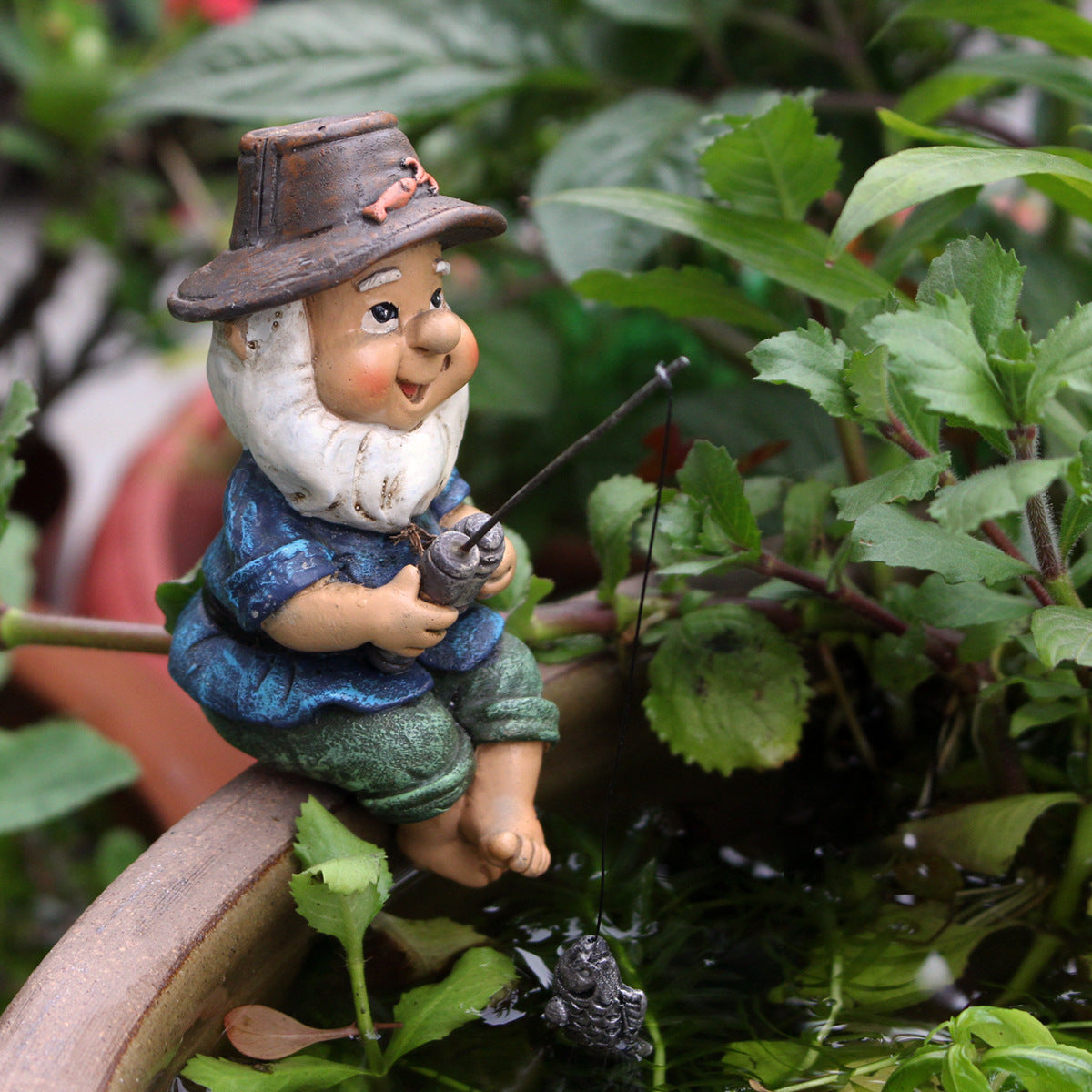 Cross-Border Resin Fishing Dwarf Figurine Garden Rockery Pond Landscape Decoration Accessories Creative Outdoor Courtyard Decor