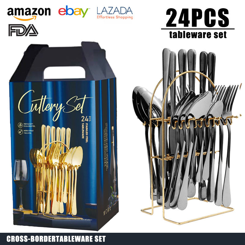 tableware set Stainless Steel Tableware1010Series Western Dining Rack Knife Fork Spoon24Set of Color Boxes
