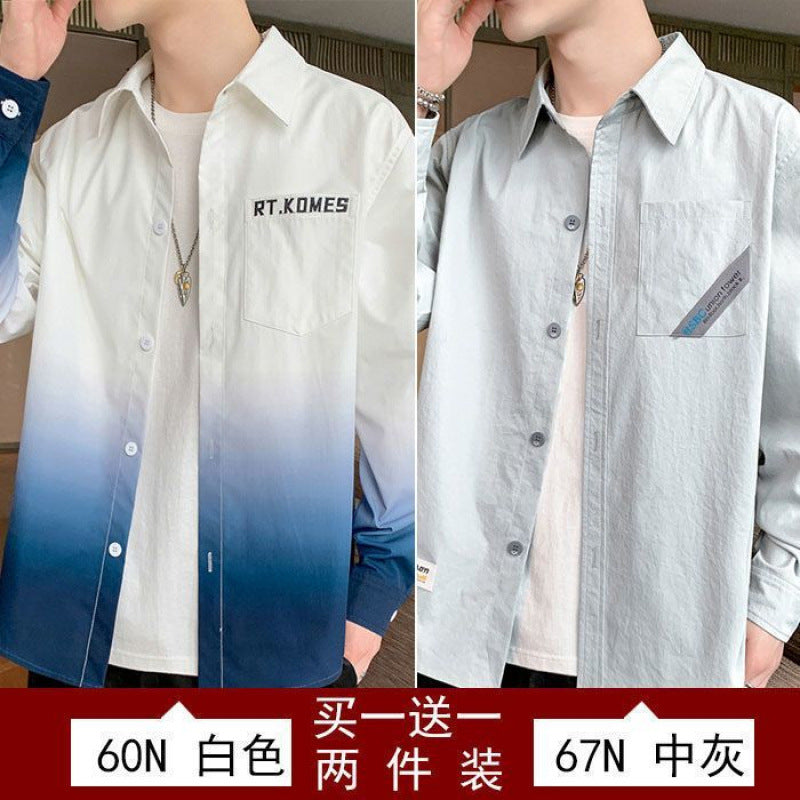 Gradient Long Sleeve Shirt for Men, Spring and Summer Loose Thin Jacket, Korean Style Trendy Casual ins Fashion Brand Sunscreen Shirt