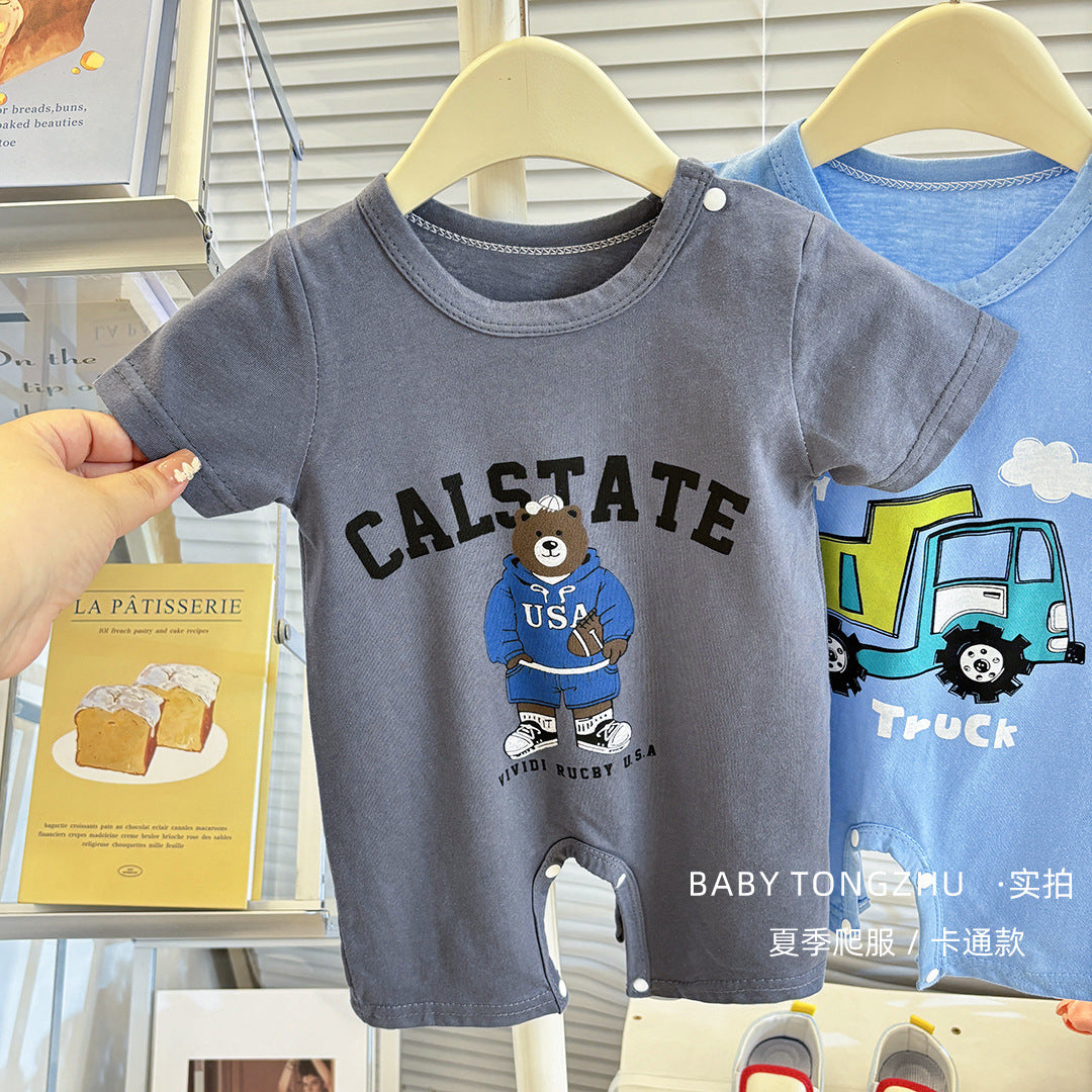 Pure Cotton Infant Jumpsuit Summer Pure Cotton Printed Korean Version Baby Romper Lightweight Breathable Unisex Baby Short Sleeve