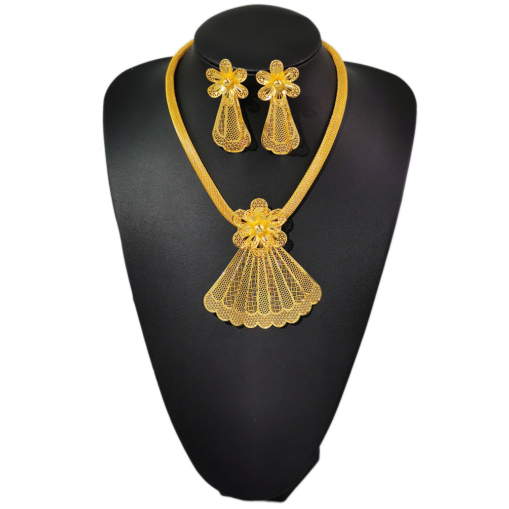 Various Dubai Sets for Women24K Gold Color Big Flower Pendant Necklace and Earrings Wedding Party African Set