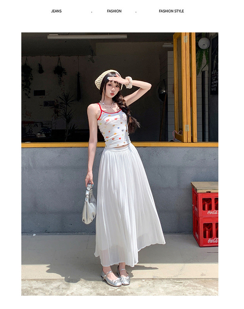 Thirteen Lines·Yunheyu Gentle Light Purple Pleated Long Skirt for Women Versatile Casual Vacation Style Draped Half Skirt