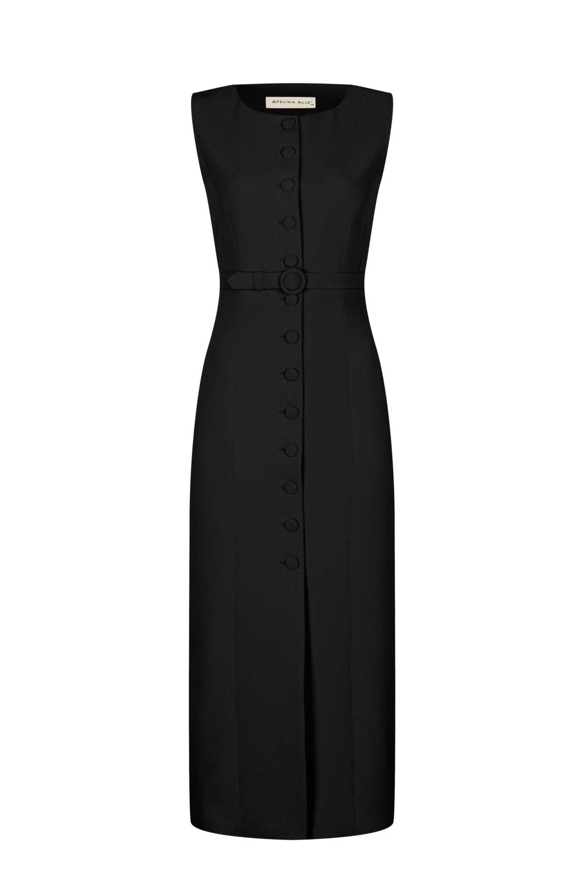 2025Summer New European and American Amazon Cross-Border Women's Solid Color Round Neck Sleeveless Single-Breasted Multi-Button Elegant Dress