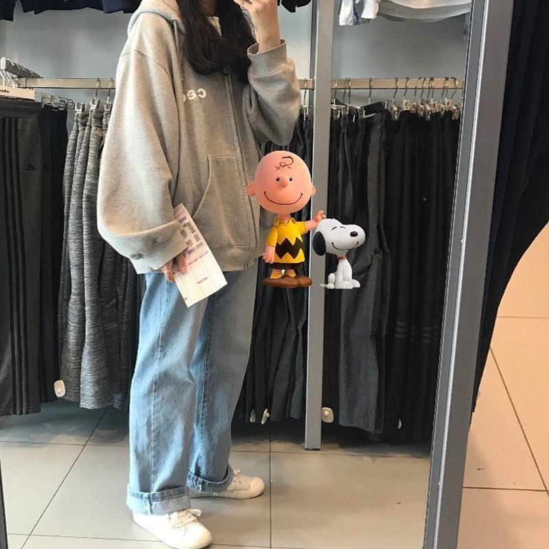2025Autumn Winter New Couple Outfit Korean Style Printed Zipper Cardigan Hooded Fleece Sweatshirt Loose Fit Student Jacket for Women