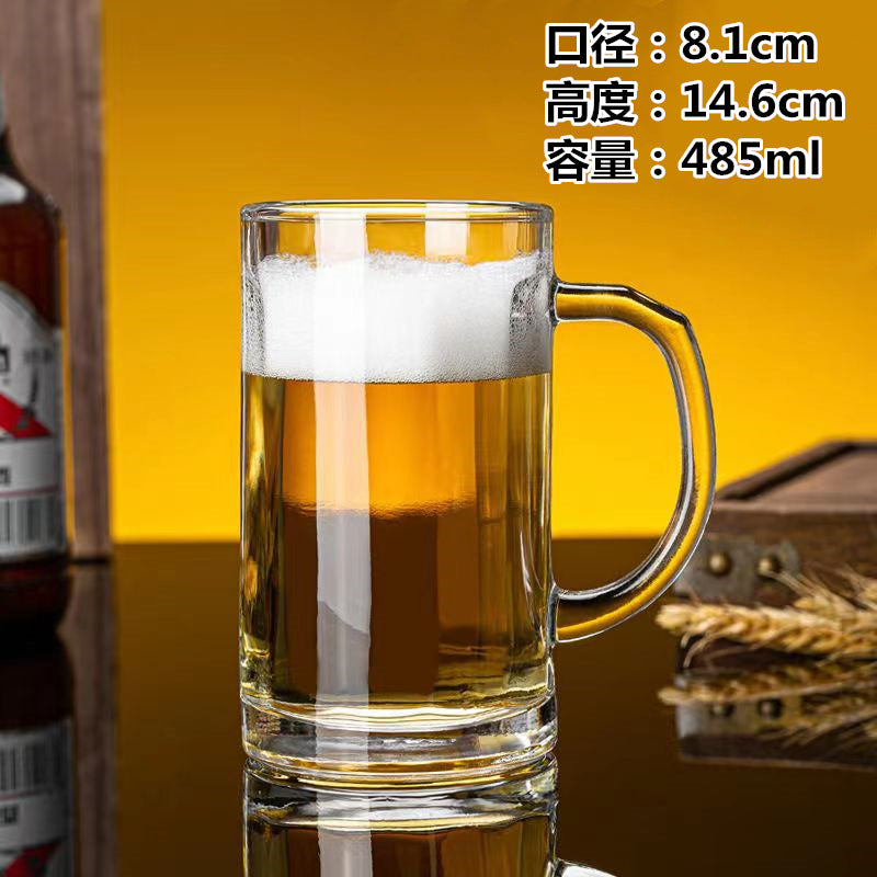 Transparent Glass Cup Heat-Resistant Large Thickened Tea Cup with Handle Beer Cup Without Lid Bar Gift Customizable logo
