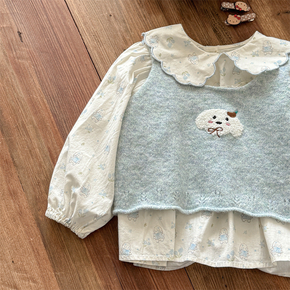 Sweet Little Girl Autumn Outfit New Style Baby Girl Autumn Korean Style Top Two-Piece Set Children's Autumn Clothing