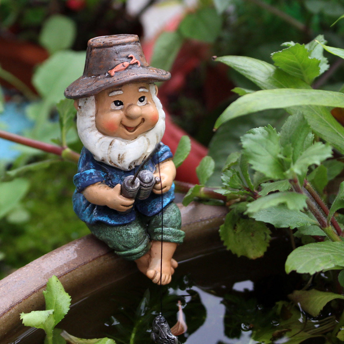 Cross-Border Resin Fishing Dwarf Figurine Garden Rockery Pond Landscape Decoration Accessories Creative Outdoor Courtyard Decor