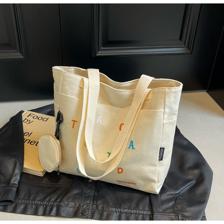 Large Capacity Canvas Bag Women2024New Commuter Tote Bag for Women ins College Student Class Shoulder Tote Bag