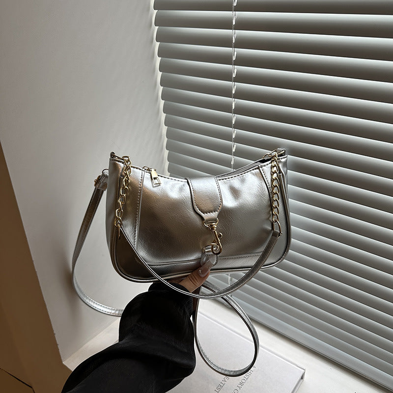 French Design Glossy Women2025Summer New Trendy Fashionable Elegant Single Shoulder Underarm Handbag for Women