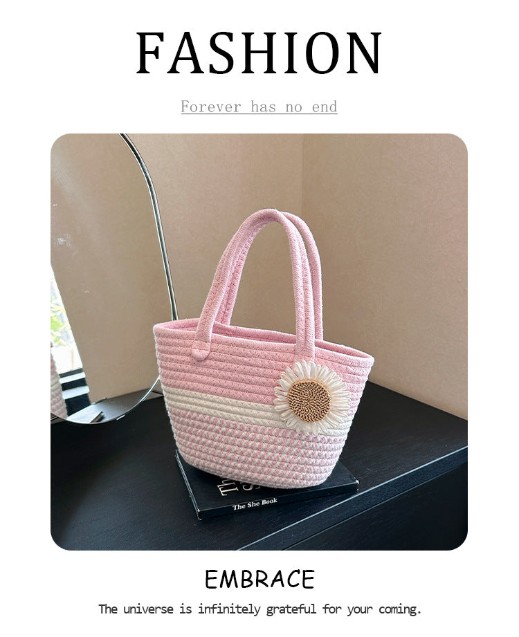 Hand-Woven Bag Women2025New Ethnic Style Straw Bag Forest Style Beach Large Capacity Basket Bag