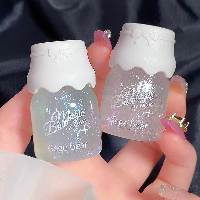 Gege bear Gogo Bear Bowknot Radiant Lip Gloss Hydrating Moisturizing Nourishing Lip Line Reducing Jar Lip Oil
