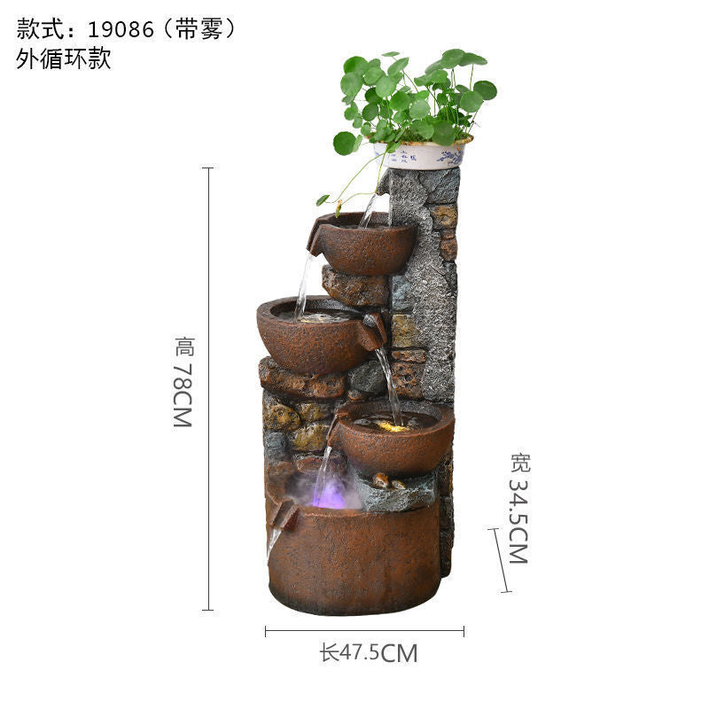 Pastoral External Circulation Water Pool Fountain Fish Tank Ornament for Home Living Room Courtyard Entrance Opening Decoration Zhao Zhi Zheng