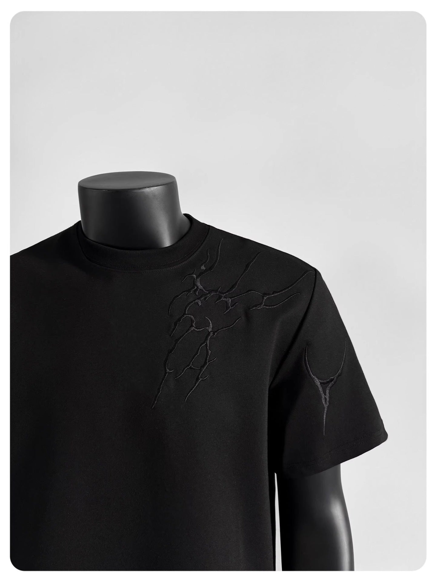 Lightning Embroidered Short Sleeve t Men's Summer New Loose American Retro High Street Round Neck Half Sleeve T-Shirt