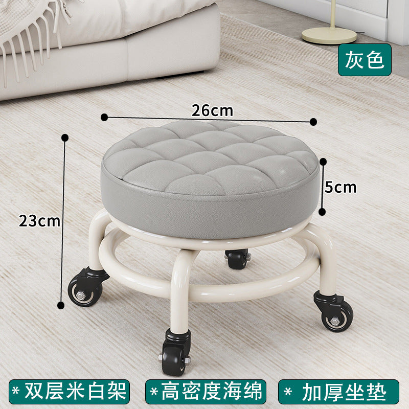 Universal Wheel Small Stool with Wheels, Low Stool for Home, Shoe Changing Stool, Living Room Children's Round Stool with Wheels, Silent Wheels