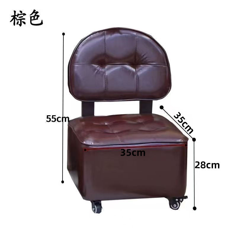 Home Small Stool Living Room Rocking Chair Solid Wood Backrest Rotating Caster Low Stool Entrance Shoe Changing Stool Foot Washing Stool with Wheels