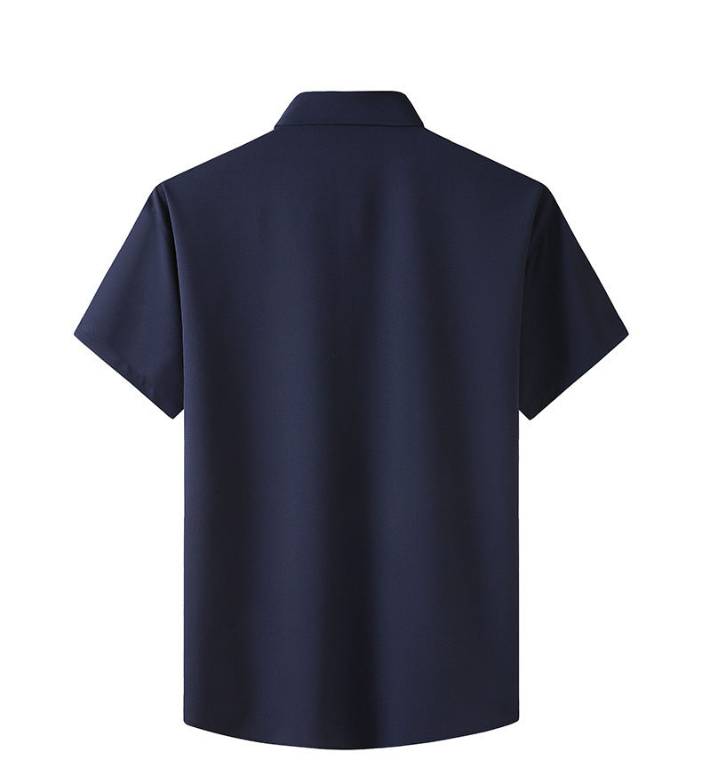 Plus Size Men's Clothing Fat Guy Summer Thin Short Sleeve Shirt Fat Brother Business Casual Loose Slightly Elastic Solid Color Professional Shirt