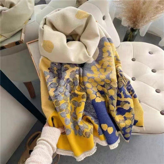 Leaf Scarf Internet Celebrity Style New Fortune Tree Women Winter High-end Shawl Korean Version Versatile Warm Thickened Outerwear