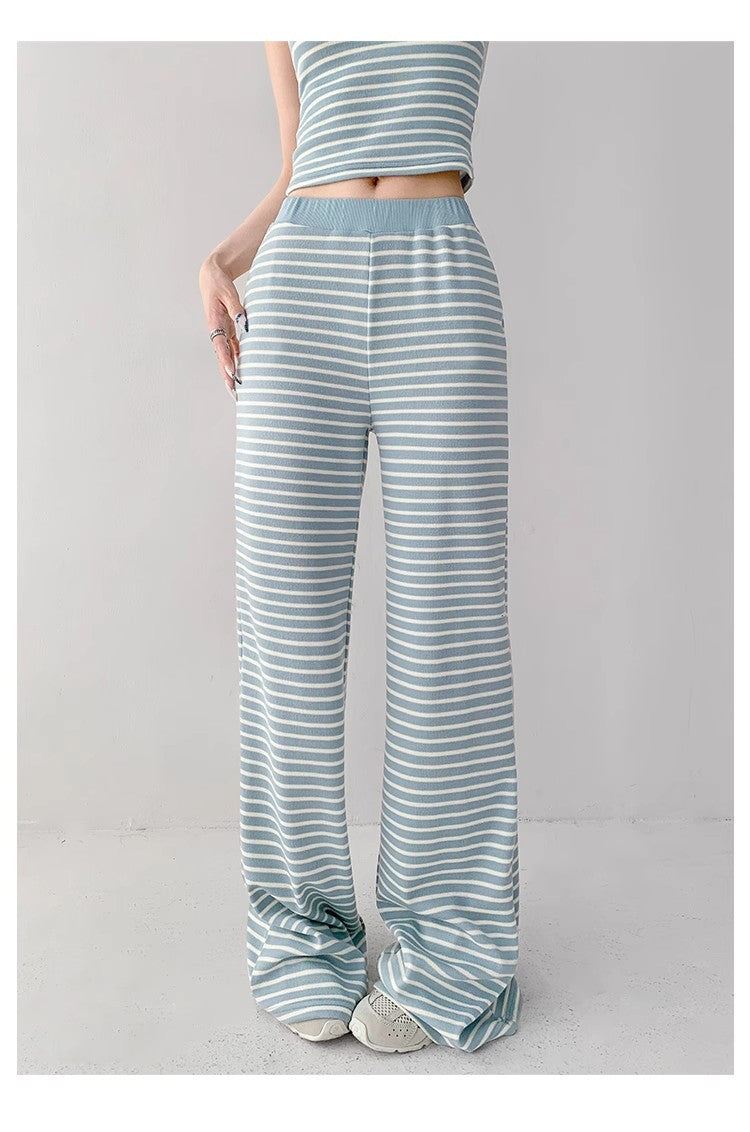 Home Lazy Relaxed Striped Slimming Wide-Leg Pants for Women Summer Hot Girl Fashion Camisole Vest Casual Two-Piece Set