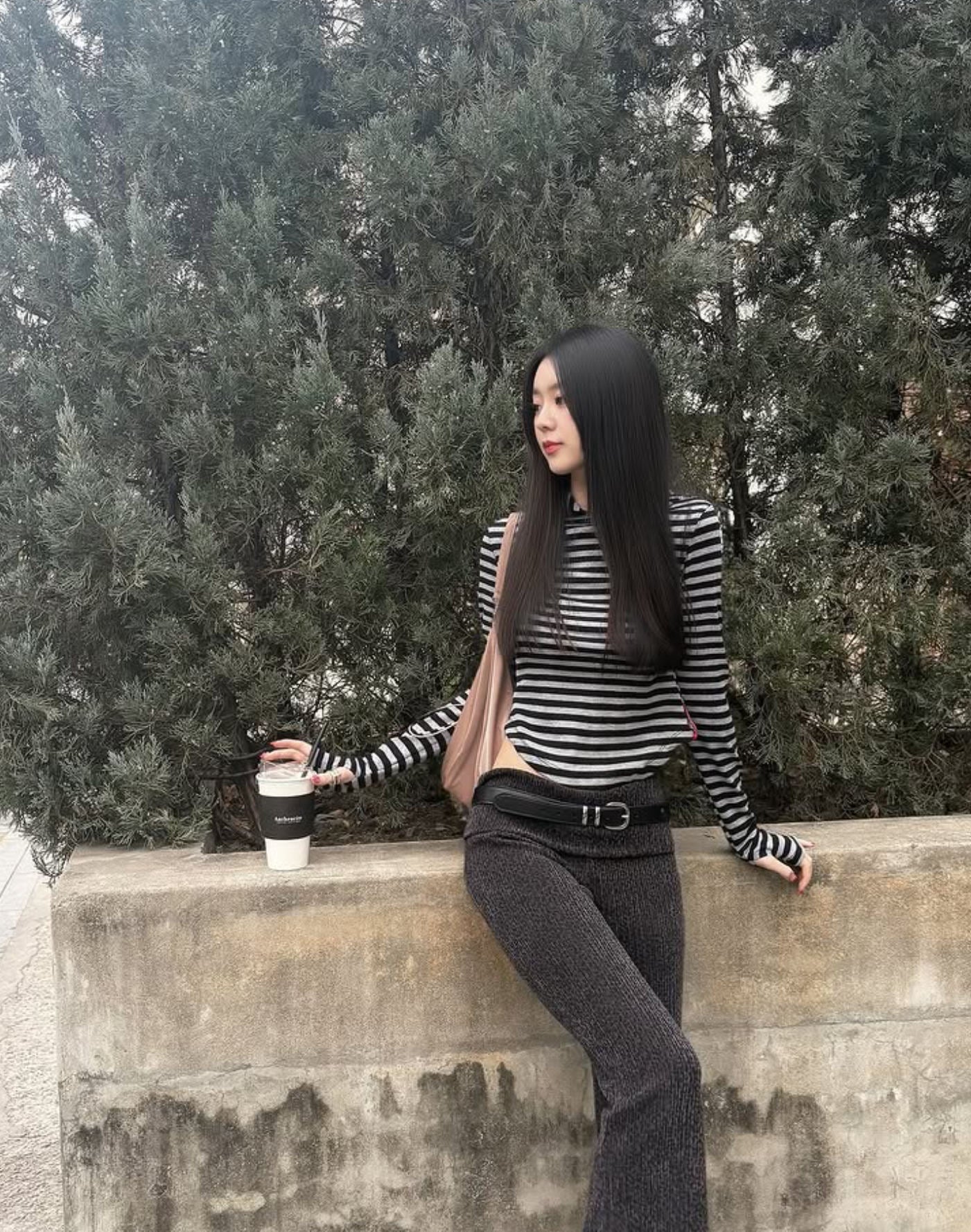 Pre-Sale】2025New Autumn Korean Dongdaemun Tian Xiwei Same Style Striped Hooded Sweatshirt TS16771