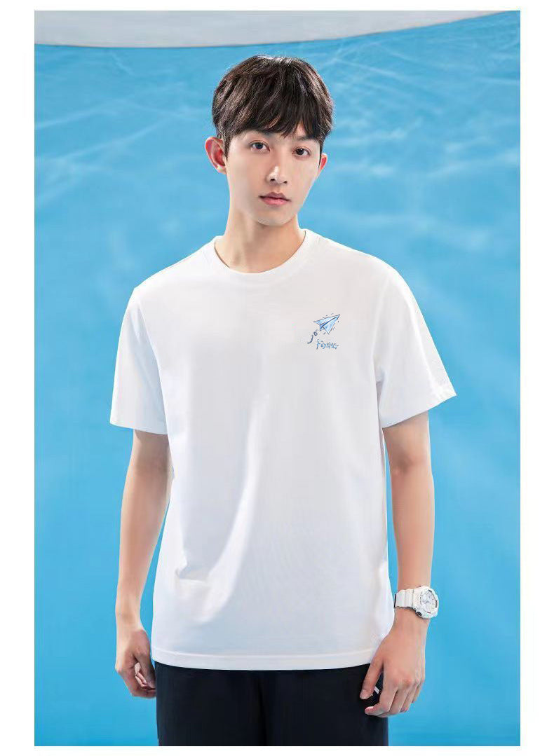 Ice Silk Cool Short Sleeve Men's Loose Student Black and White Half Sleeve T-Shirt Summer Trendy Round Neck T Shirt All-Match Bottoming Shirt