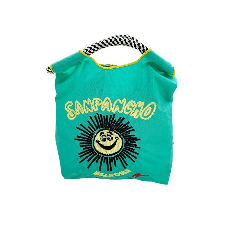 Japanese Style BallChain Same Style Eco-Friendly Embroidered Shopping Bag Nylon Fabric Floral Handheld Niche Fashion Shopping Bag