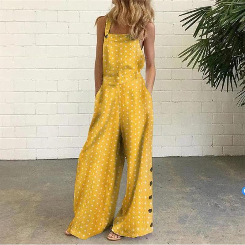 Independent Station European and American2025New Amazon Four-Color Polka Dot Wide-Leg Pants Long Pants Digital Print Backless Jumpsuit