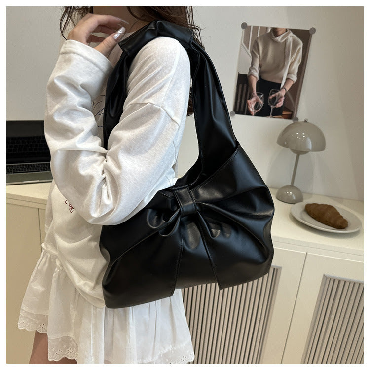 Korean Style Casual Underarm Women's Bag2025New Simple Bowknot Design Tote Bag Simple Handheld Shoulder Bag