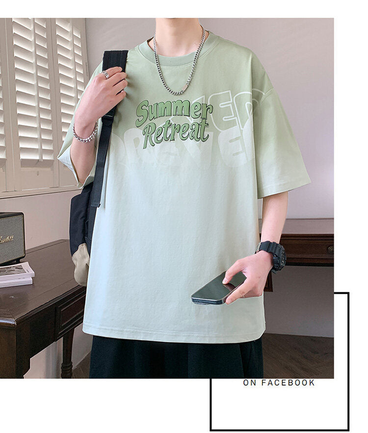 2025Summer new gradient color short sleeves t Men's Cool Loose Half Sleeve Shirt T Trendy Brand Crew Neck Casual T-Shirt