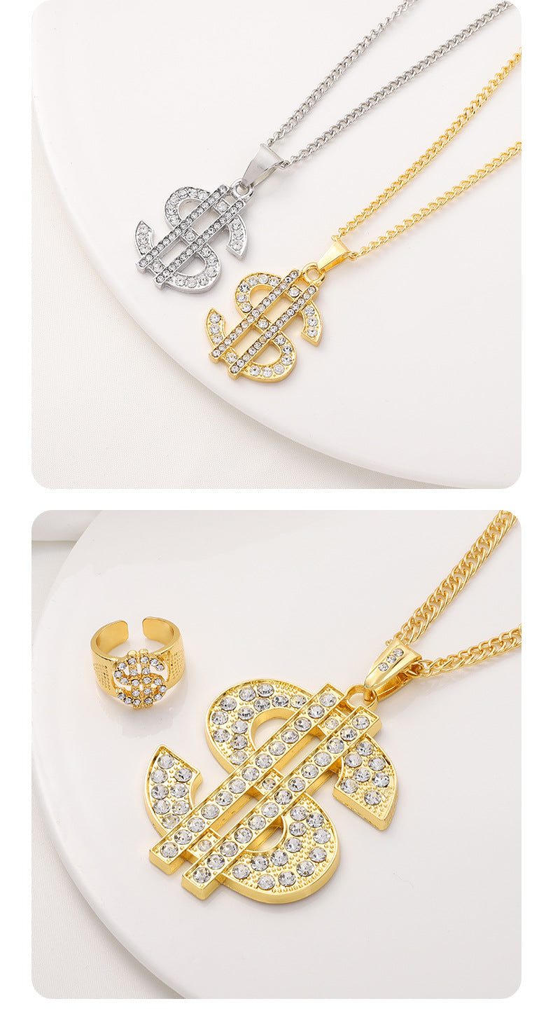 Factory Direct Supply Exquisite Fashion Necklace Imitation Dollar Sign Diamond-Encrusted Jewelry Pendant In Stock Wholesale Luxury
