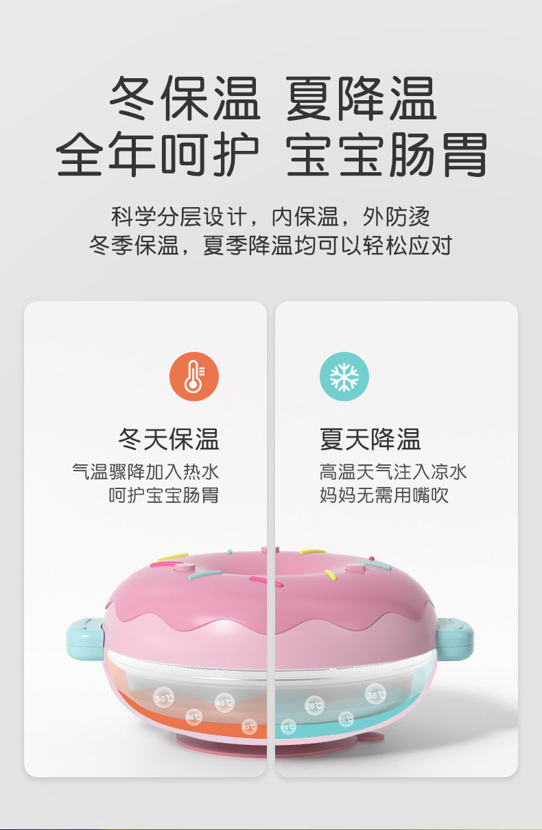 goryeobaby Children's Stainless Steel Plate Baby Suction Bowl Water-Insulated Bowl Baby Divided Plate Baby Food Utensils