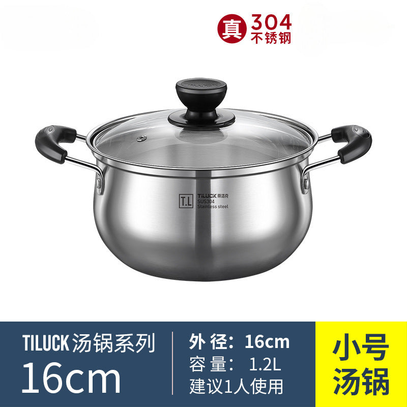 304Stainless Steel Soup Pot for Home Use, Non-Coated Instant Noodle Pot, Double Ear Small Pot, Steamer, Special for Gas and Induction Cookers