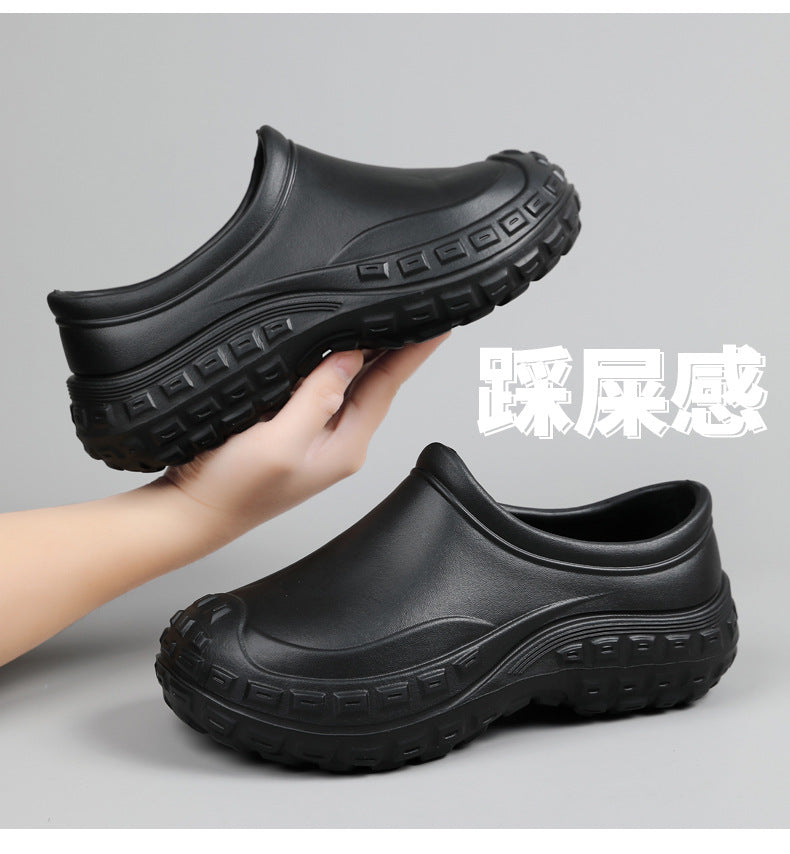 Chef Shoes for Men Spring Non-Slip Waterproof Oil-Proof Kitchen Shoes Black Thick Sole Slip-On Work Shoes for Women