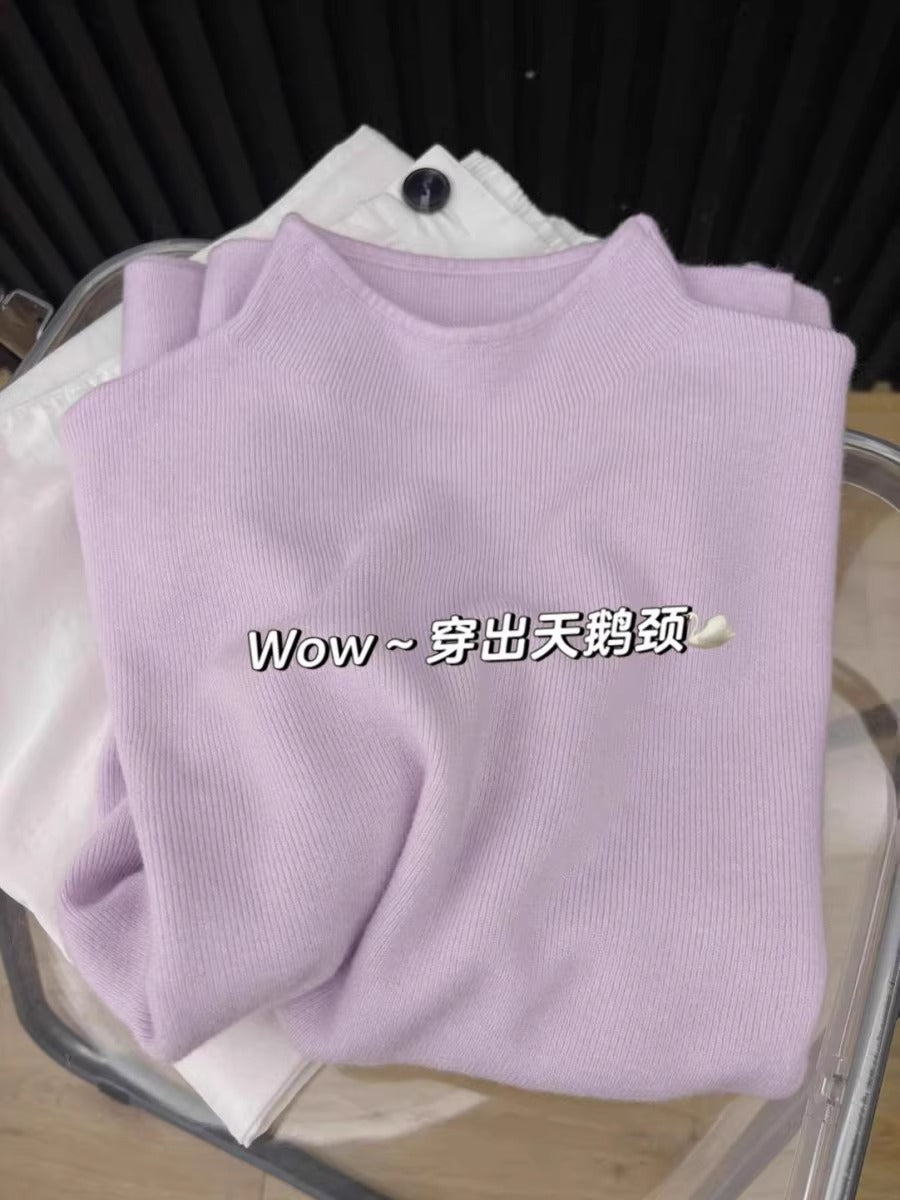 Soft and Cozy Half Turtleneck Knitted Sweater for Women, Autumn and Winter Versatile Top, Korean Style Slimming Solid Color Inner Layer, Mid-Neck Sweater, Base Shirt