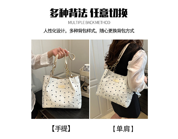 2025Trendy Fashion Bowknot Pleated Large Capacity New Casual Simple Commuter Single Shoulder Crossbody Underarm Bag for Women