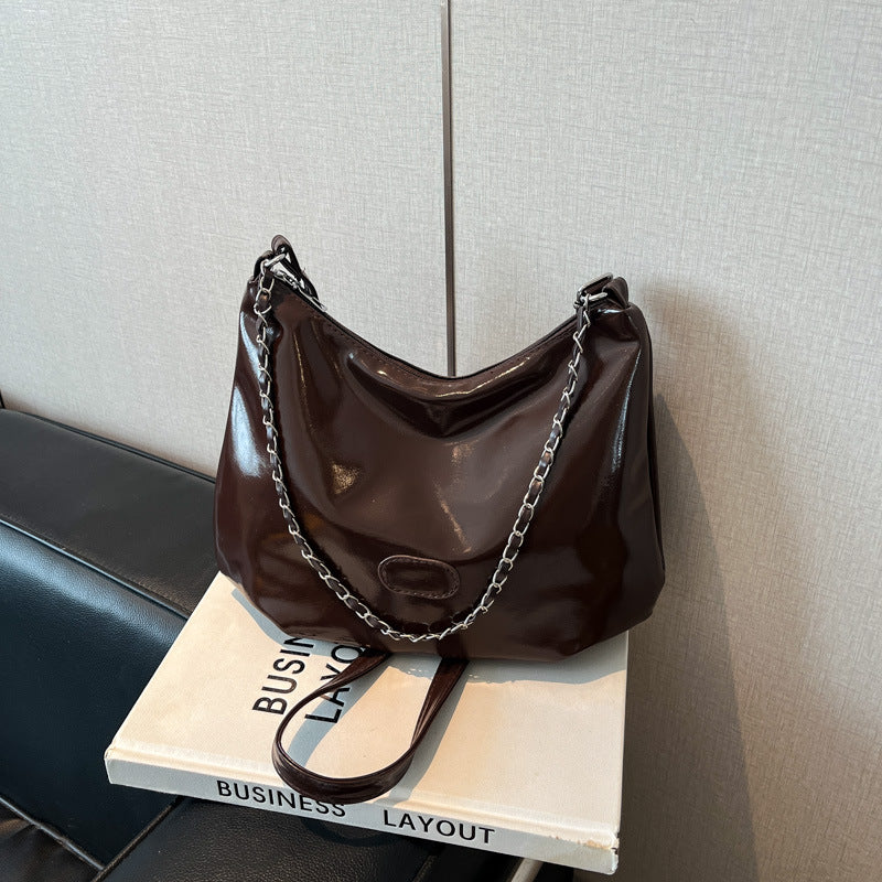 Summer Fashion Simple Casual Soft Surface Fresh Glossy Solid Color Large Capacity Commuter Shoulder Crossbody Bag2025New