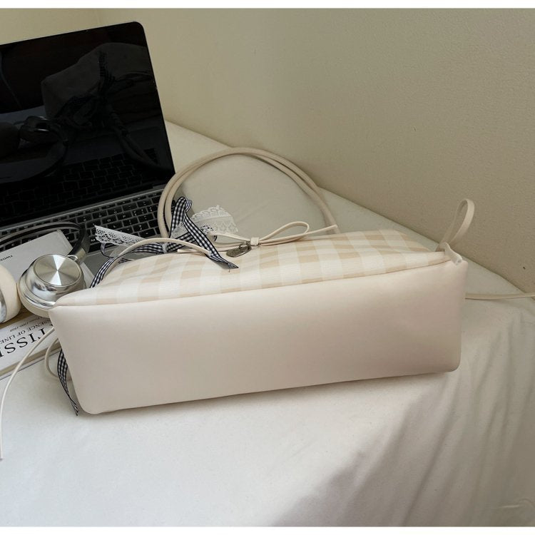 Dopamine Plaid Handbag Small Tote Bag for Women Summer2025New Ballet Style Bow Baguette Bag Underarm Bag Trendy